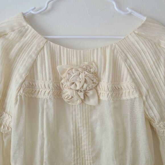 HOSS INTROPIA Women's Victorian Floral Applique Cotton Silk White Ivory Blouse w - Picture 10 of 10